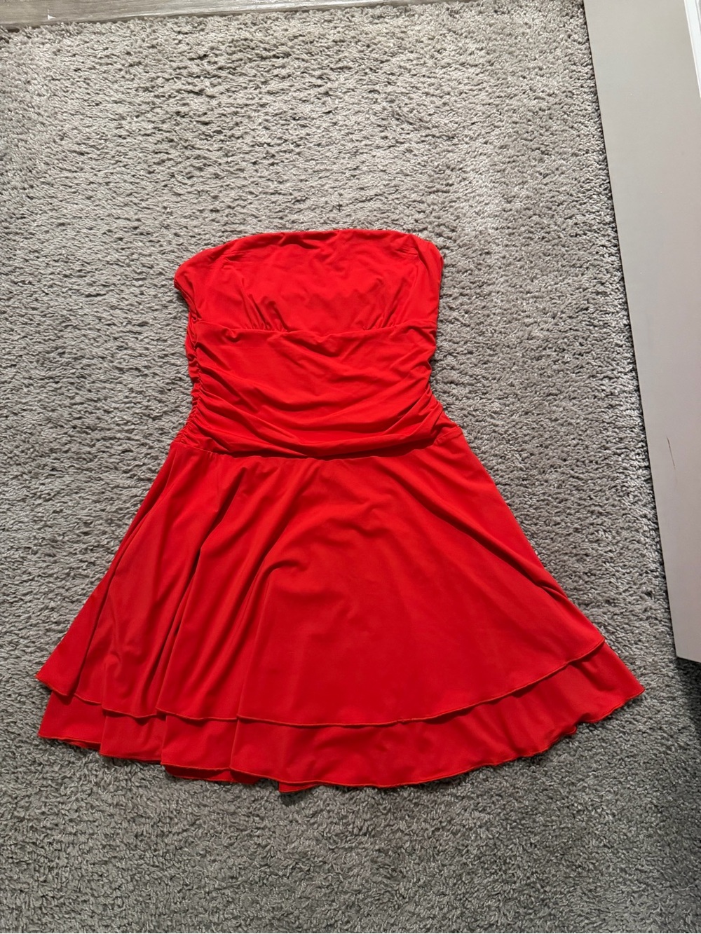 Strapless Red Layered Skater Dress